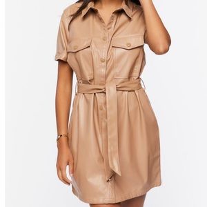 Brown leather dress with tie